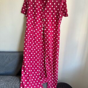 Leslie Fay Fuchsia and White Polka Dot Dress